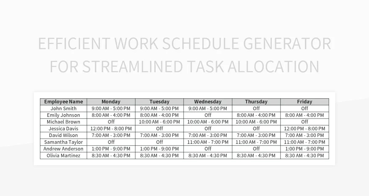 Free Work Schedule Generator Templates For Google Sheets And Microsoft Excel Slidesdocs
