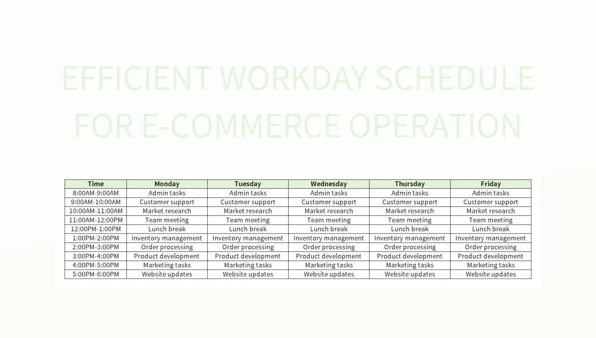 Efficient Workday Schedule For Operation Excel Template And Google Sheets File For