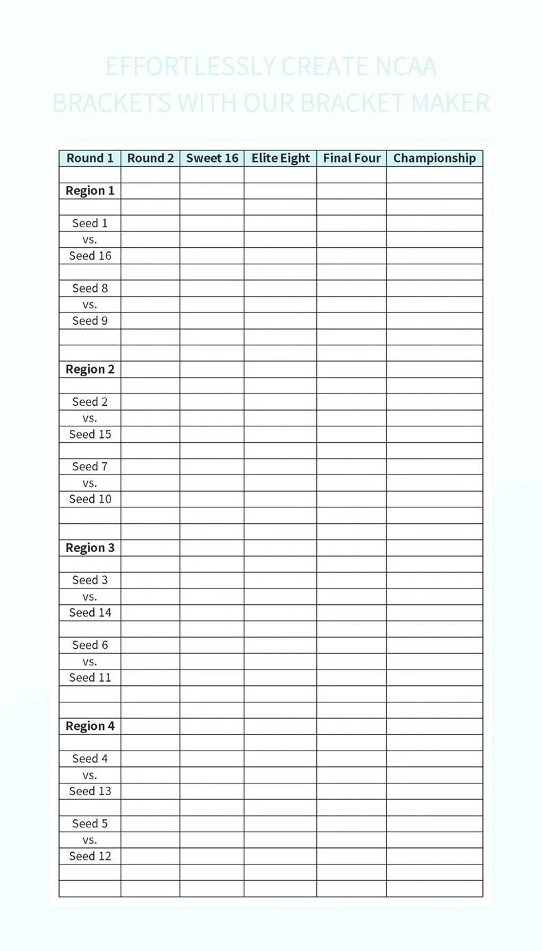 Effortlessly Create NCAA Brackets With Our Bracket Maker Excel Template