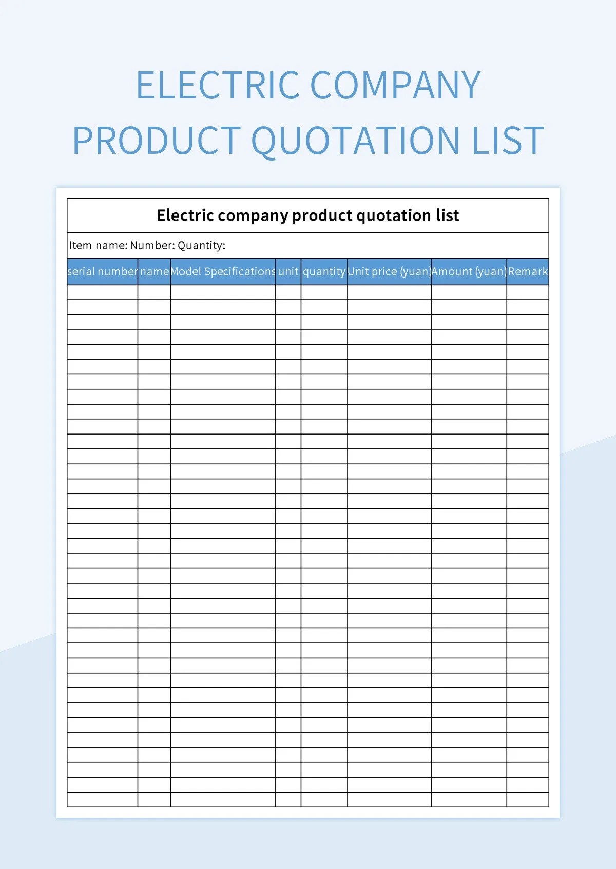 Free Electric Company Product Quotation Templates For Google Sheets And