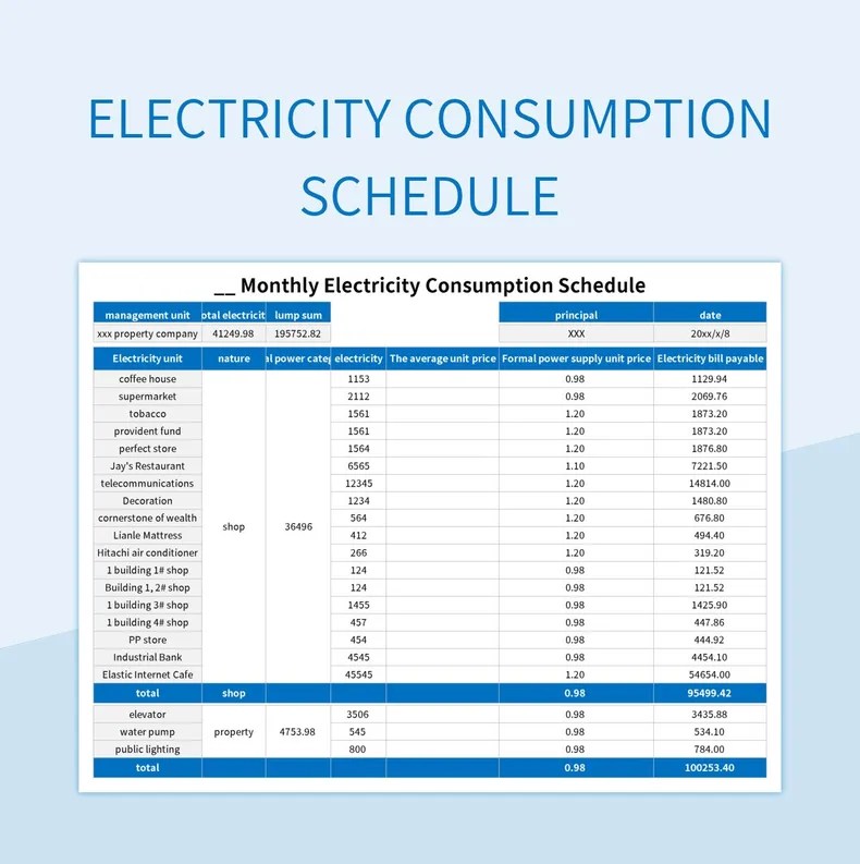 Electricity Consumption Schedule Excel Template And Google Sheets File