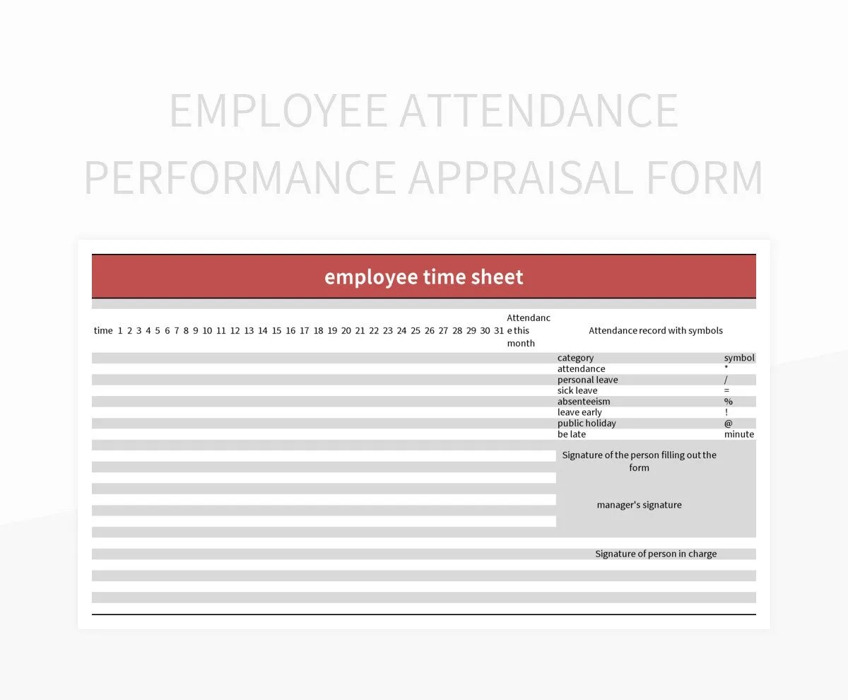 Employee Attendance Performance Appraisal Form Excel Template And Google Sheets File For Free