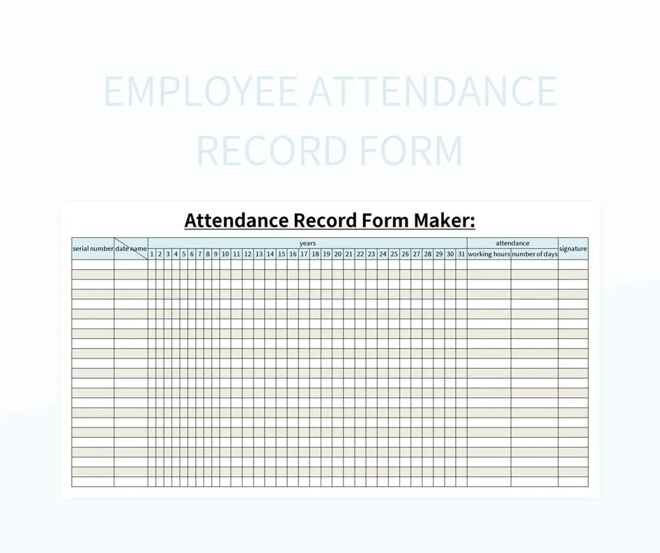 Employee Attendance Record Form Excel Template And Google Sheets File