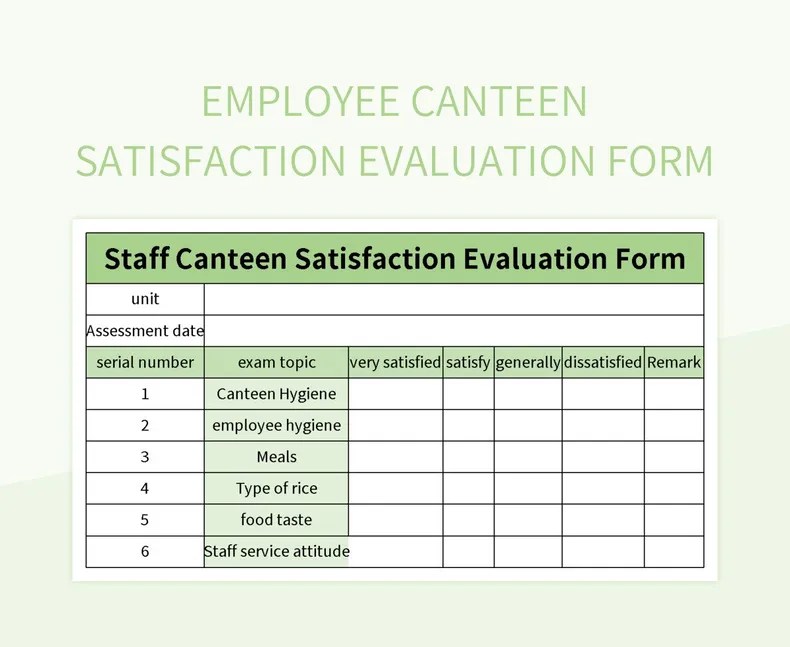 Employee Canteen Satisfaction Evaluation Form Excel Template And Google Sheets File For Free