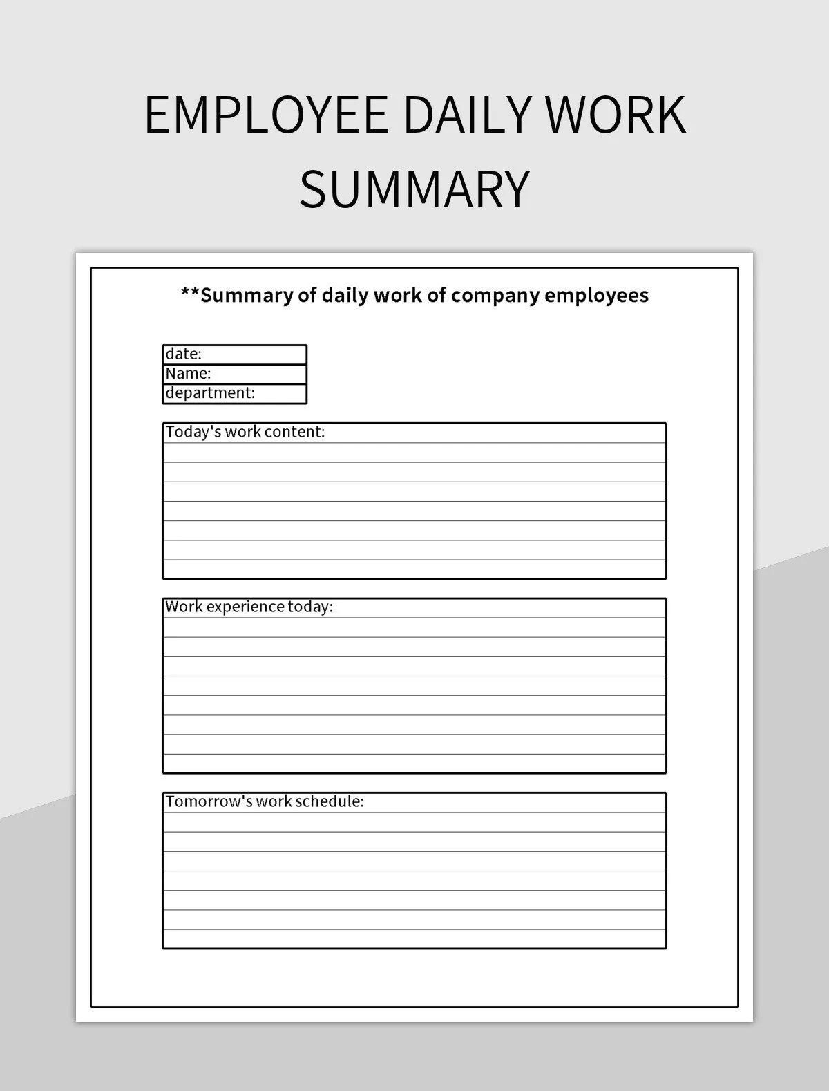 Employee Daily Work Summary Excel Template And Google Sheets File For Free Download Slidesdocs