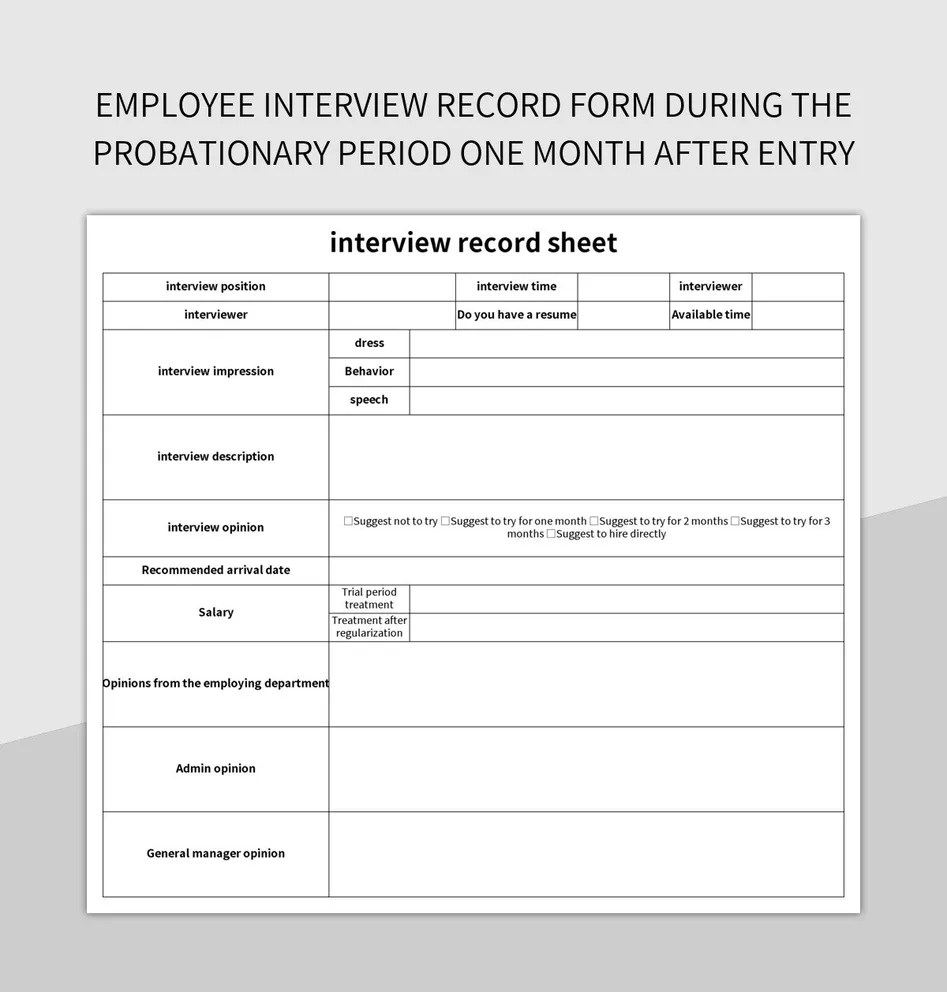 Employee Interview Record Form During The Probationary Period One Month