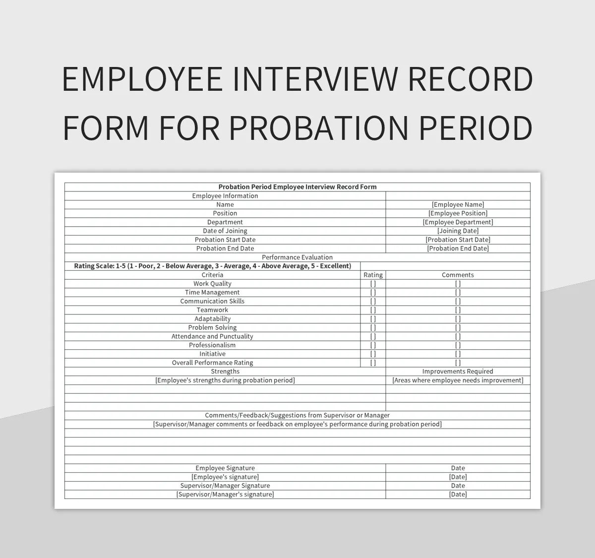 Employee Interview Record Form For Probation Period Excel Template And