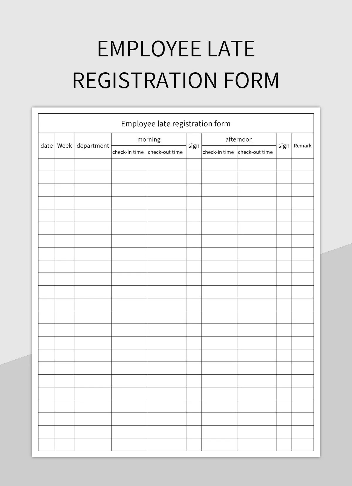 Employee Attendance Late Signin Registration Form Excel Template And