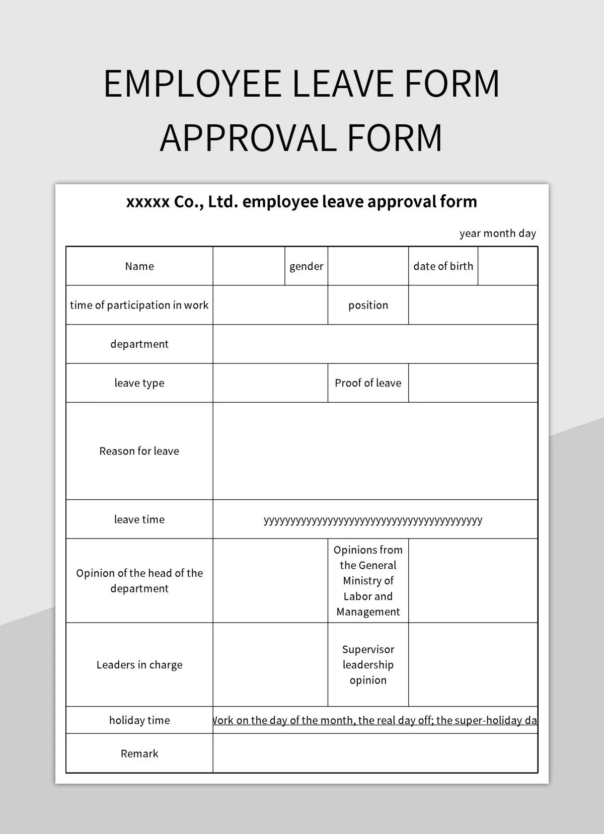 Employee Leave Form Approval Form Excel Template And Google Sheets File