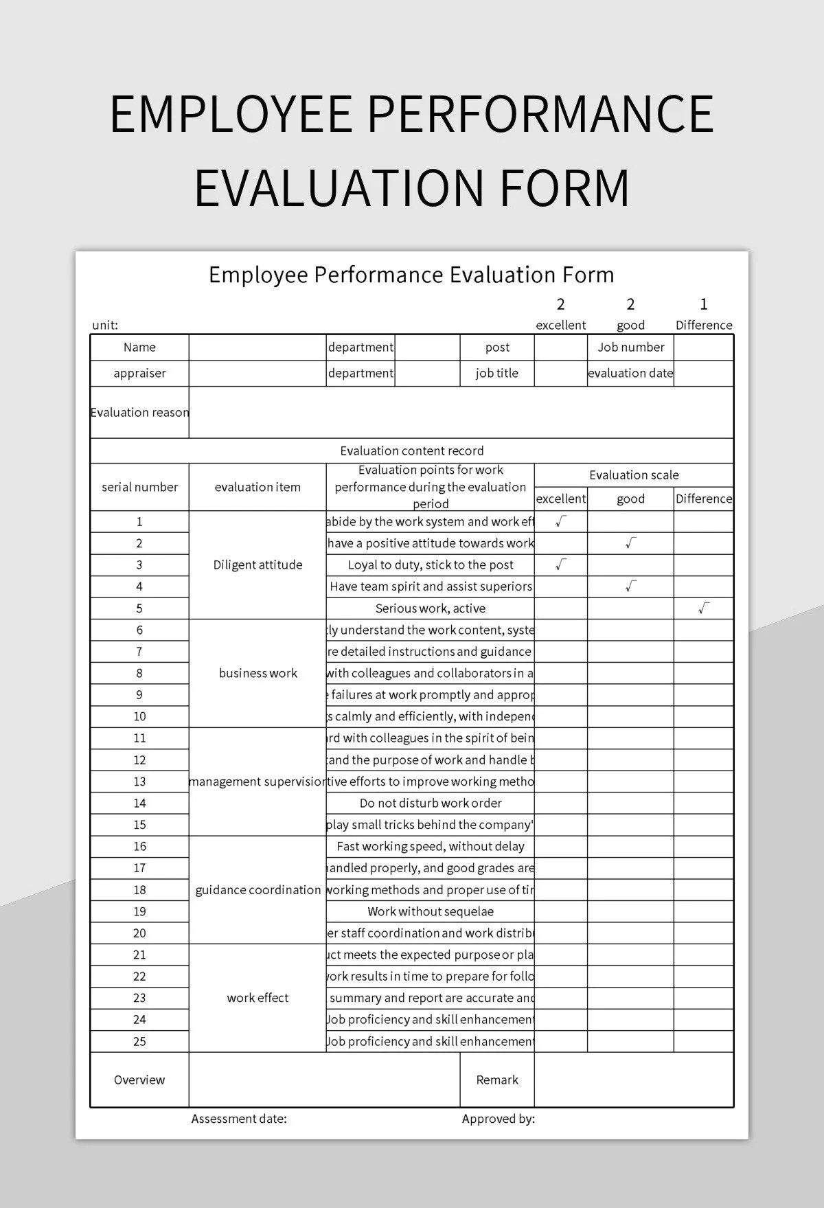 Employee Performance Evaluation Form Excel Template And Google Sheets File For Free Download