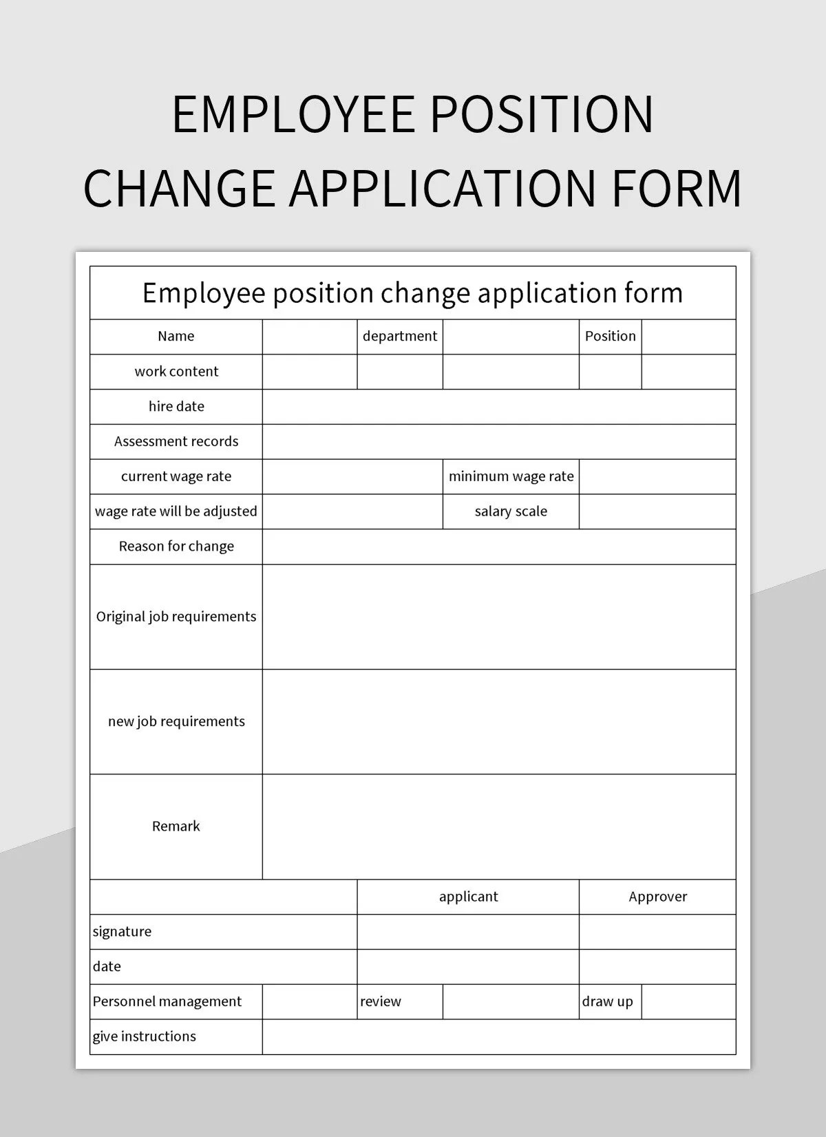 Employee Position Change Application Form Excel Template And Google