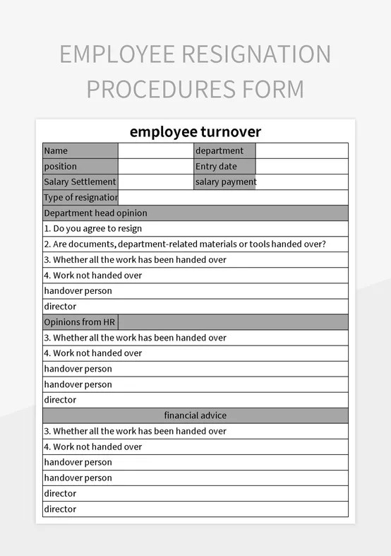 Employee Resignation Procedures Form Excel Template And Google Sheets