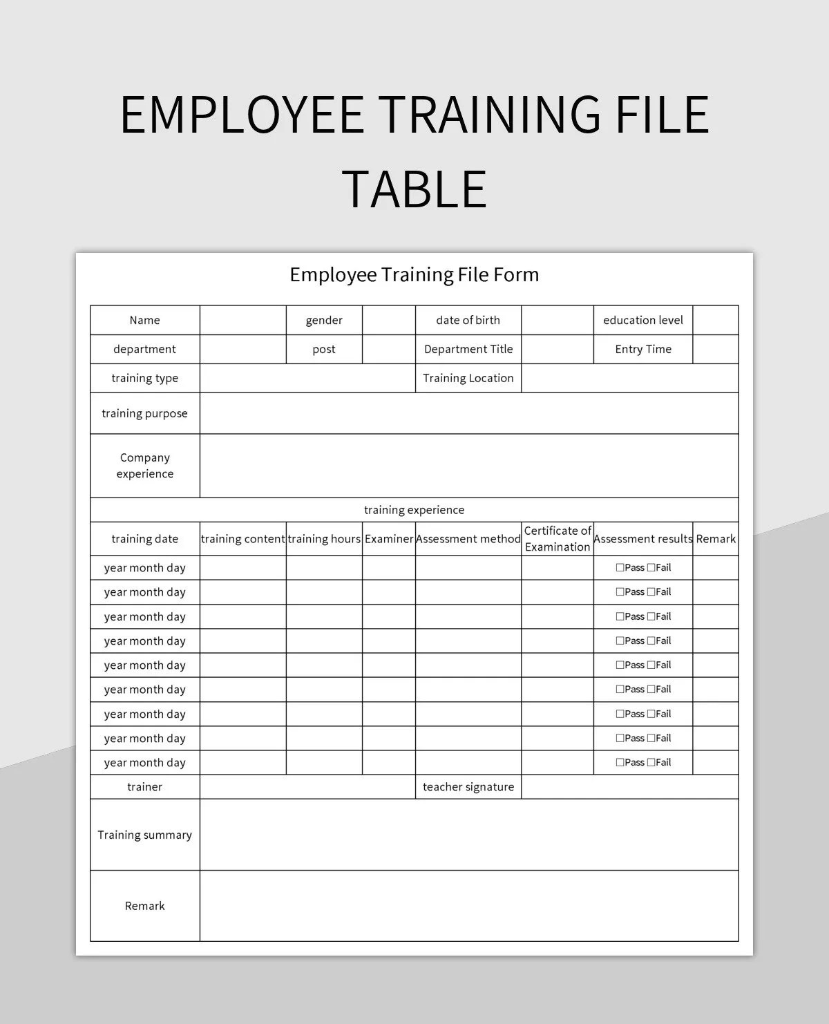 Employee Training File Table Excel Template And Google Sheets File For