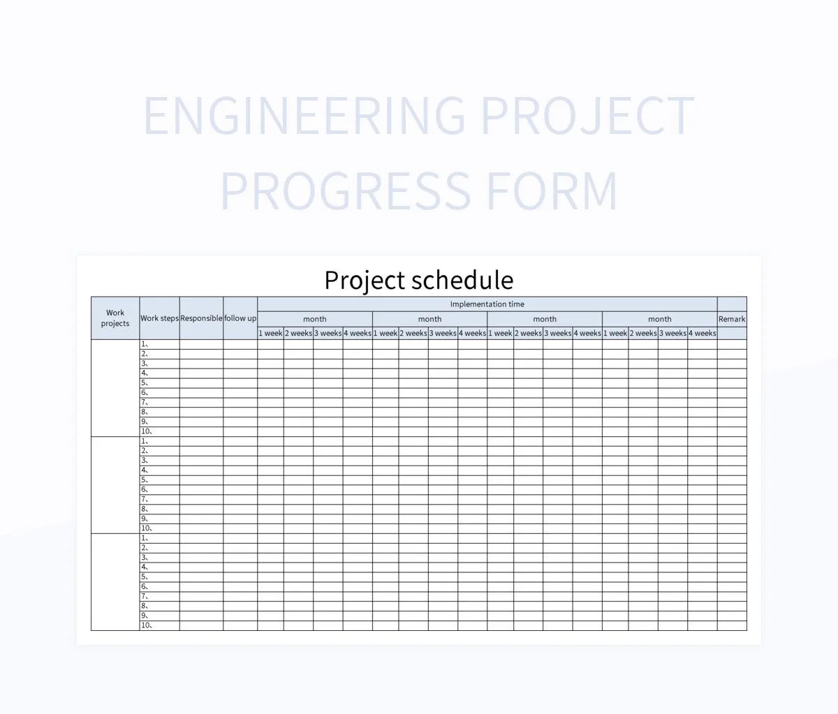 Engineering Project Progress Form Excel Template And Google Sheets File