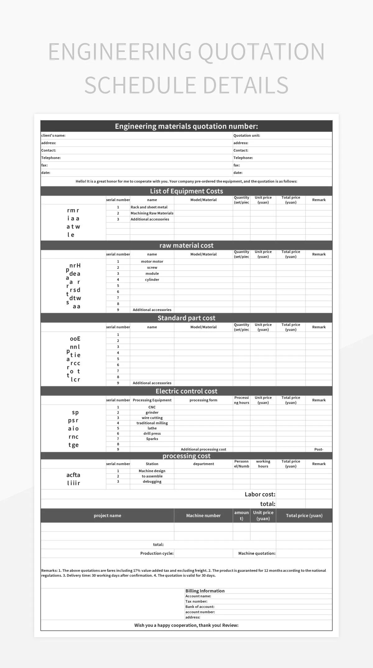 Engineering Quotation Schedule Details Excel Template And Google Sheets