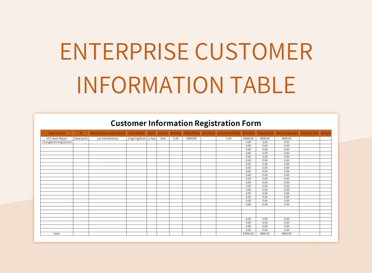 Enterprise Customer Information Table Excel Template And Google Sheets