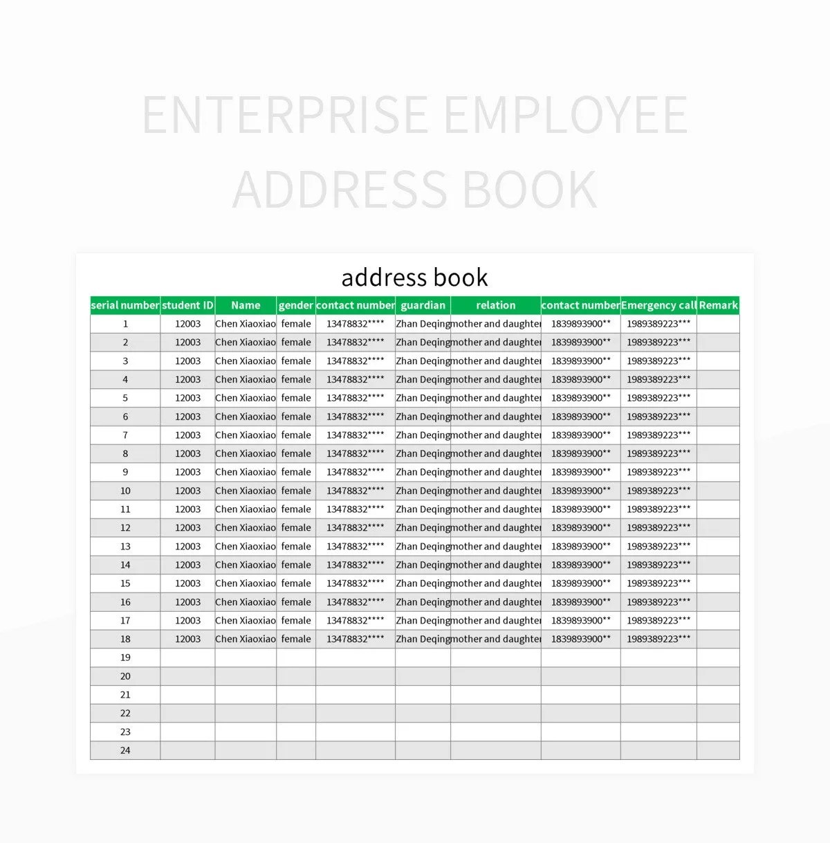 Enterprise Employee Address Book Excel Template And Google Sheets File