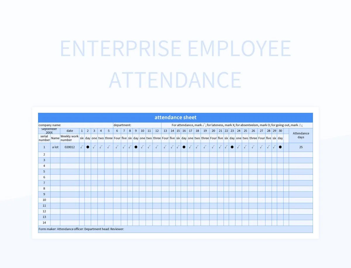 Enterprise Employee Attendance Sheet Excel Template And Google Sheets