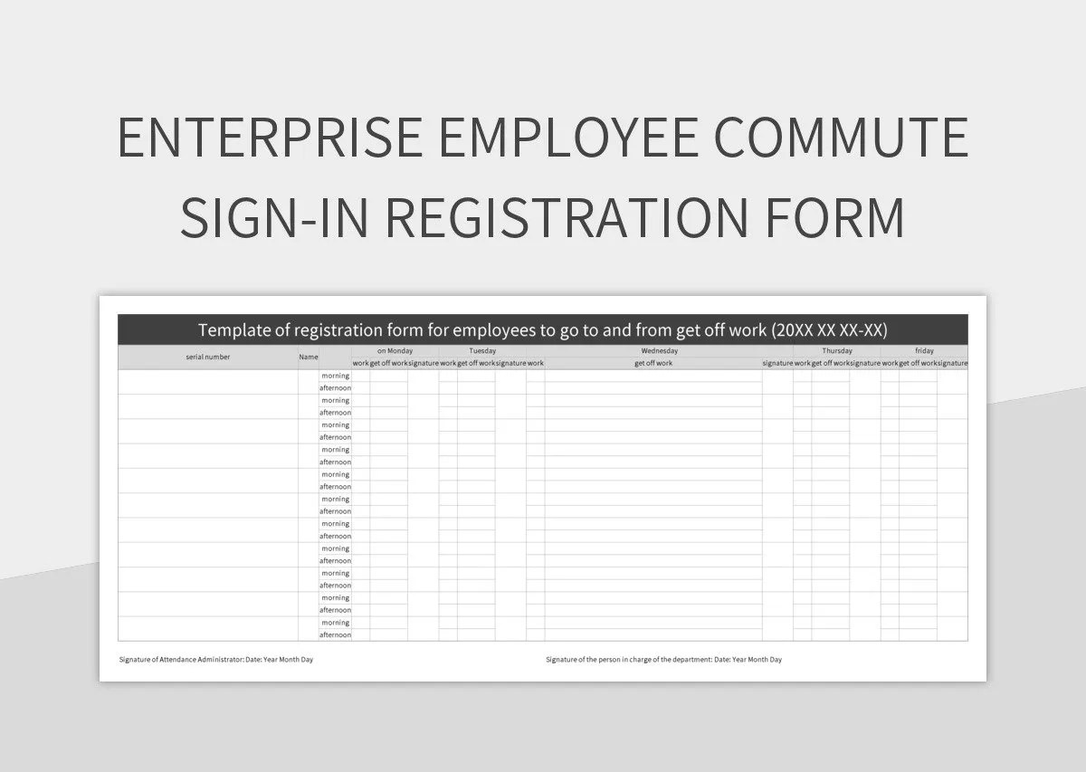 Enterprise Employee Commute Signin Registration Form Excel Template