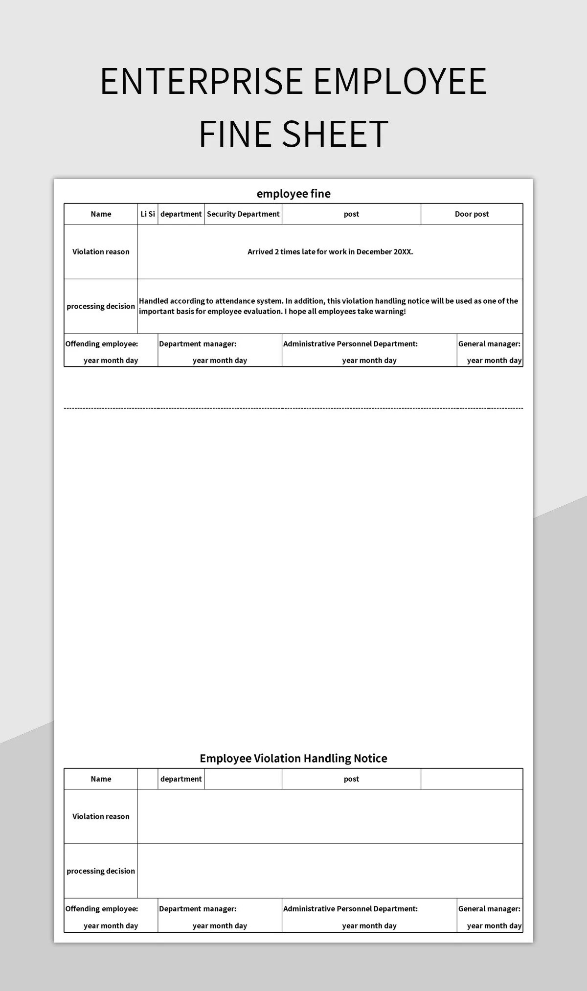 Enterprise Employee Fine Sheet Excel Template And Google Sheets File