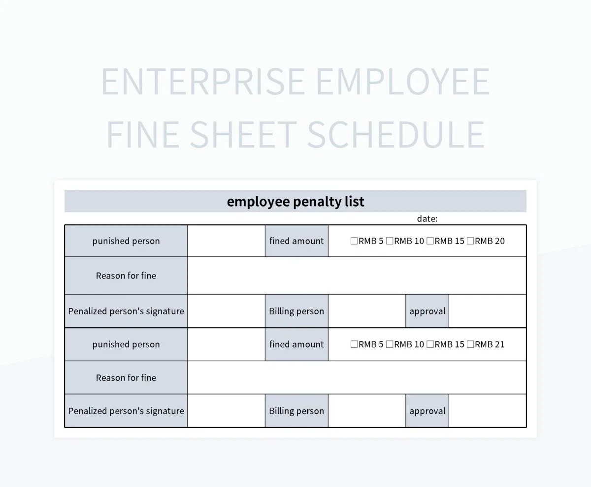 Enterprise Employee Fine Schedule Sheet Excel Template And Google
