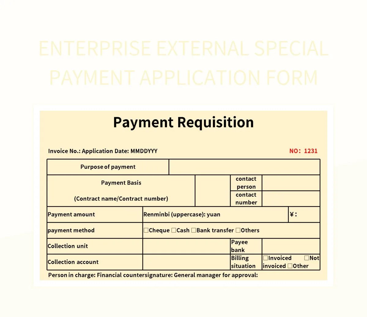 Enterprise External Special Payment Application Form Excel Template And