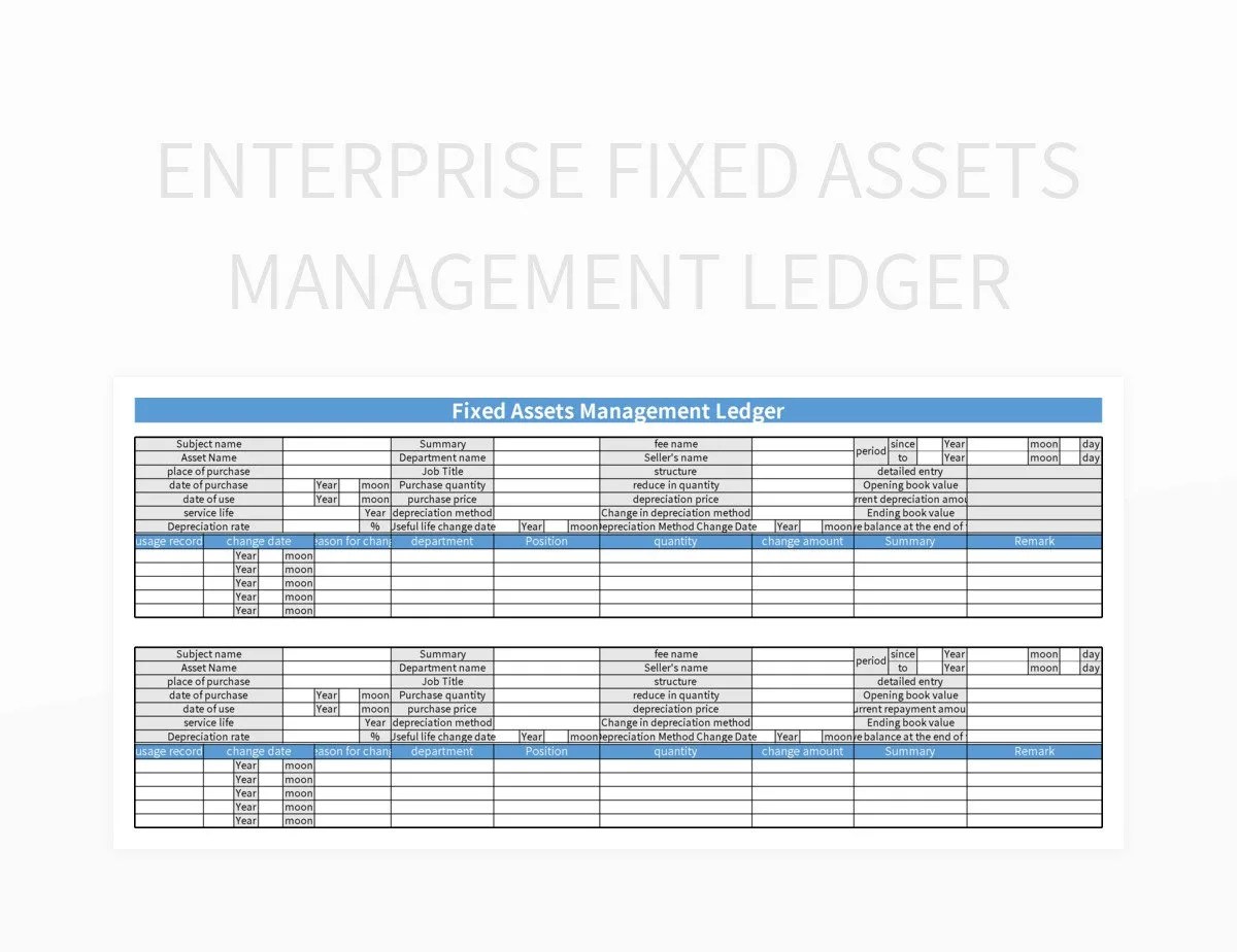 Enterprise Fixed Assets Management Ledger Excel Template And Google