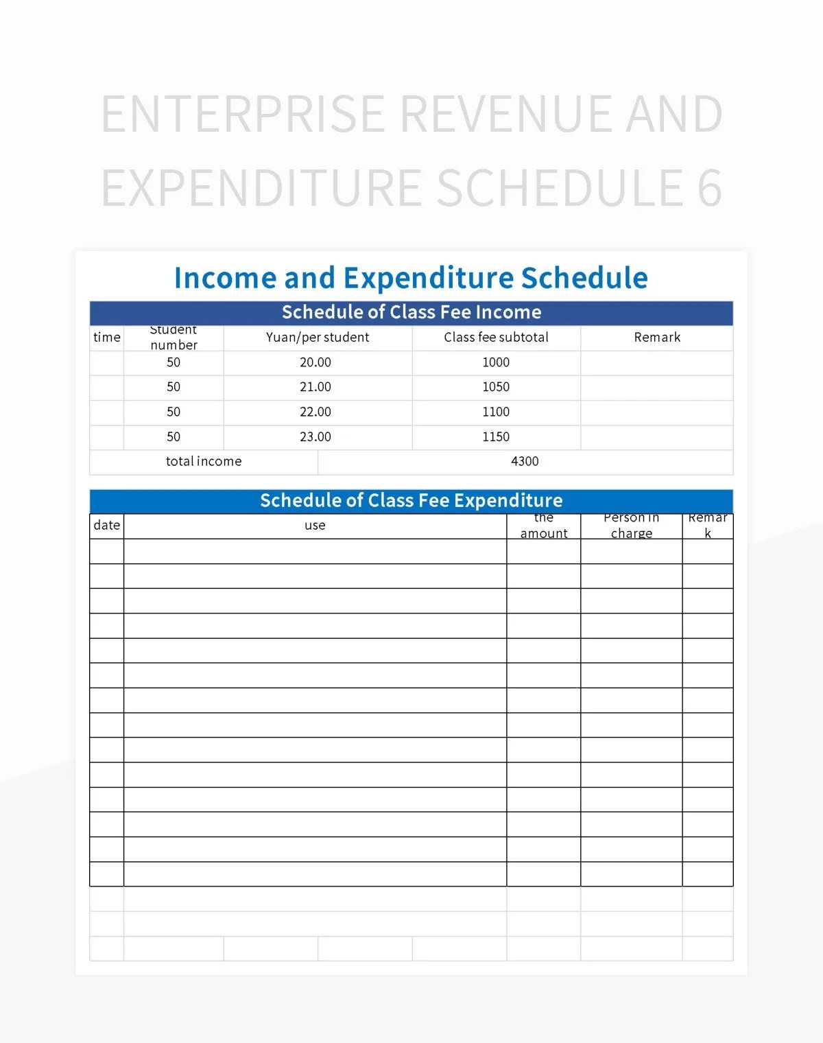 Enterprise Revenue And Expenditure Schedule 6 Excel Template And Google