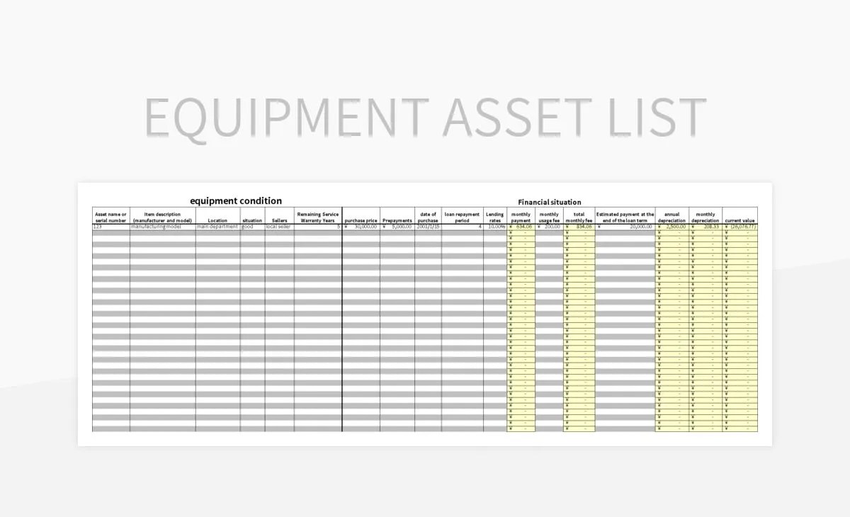 Equipment Asset List Excel Template And Google Sheets File For Free