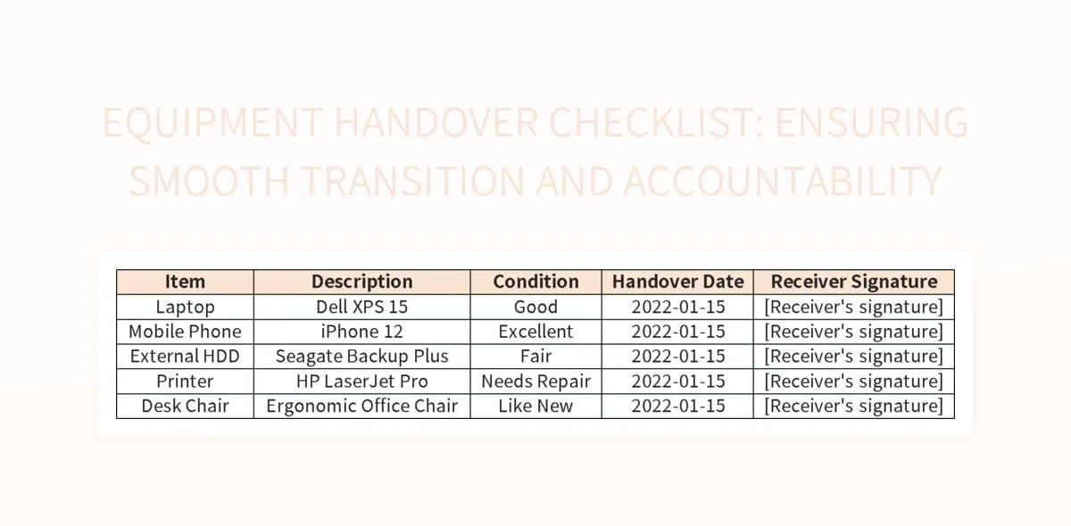 Equipment Handover Checklist Ensuring Smooth Transition And