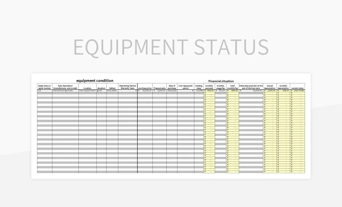 Equipment Status Excel Template And Google Sheets File For Free Download Slidesdocs
