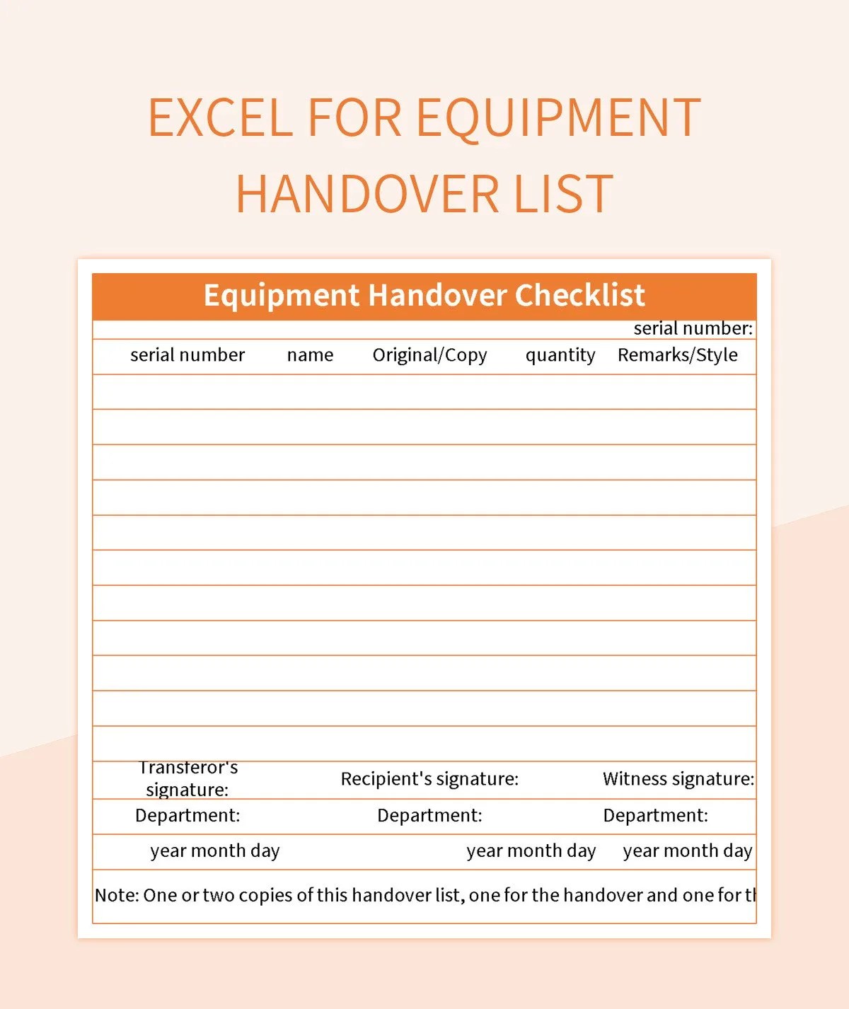 Excel For Equipment Handover List Excel Template And Google Sheets File