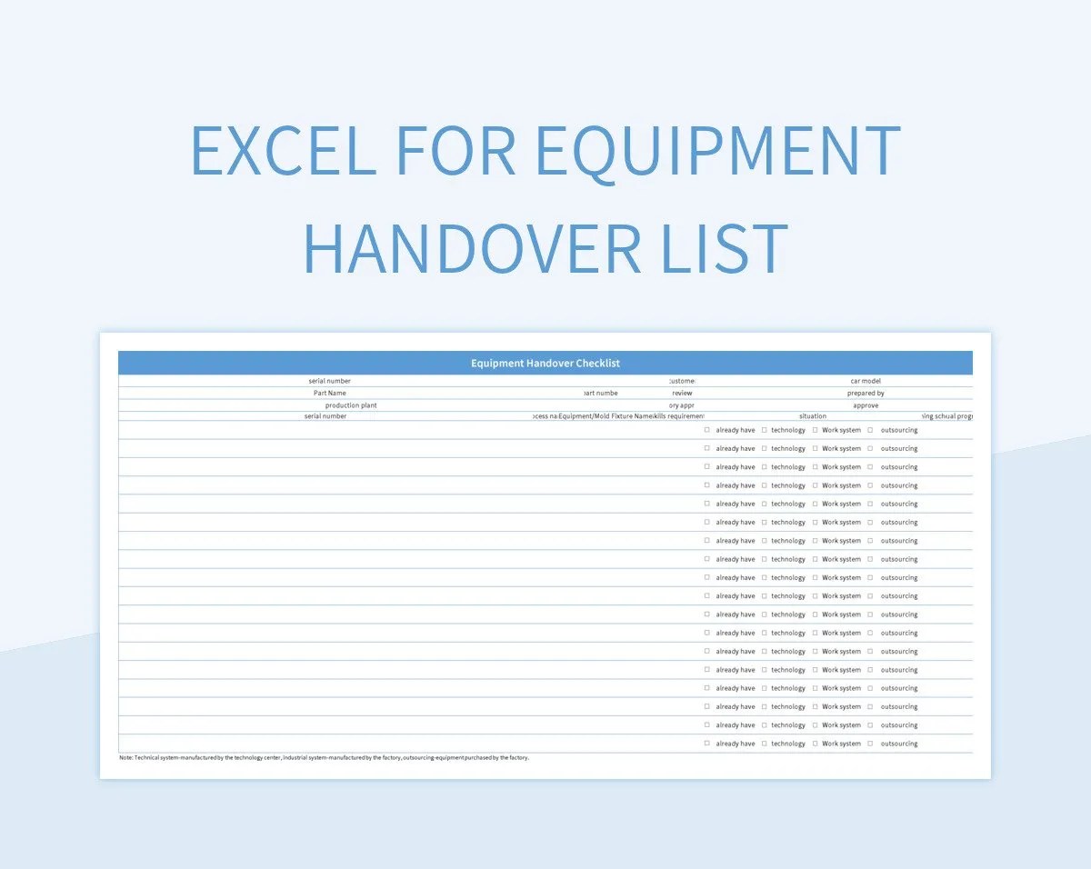 Excel For Equipment Handover List Excel Template And Google Sheets File