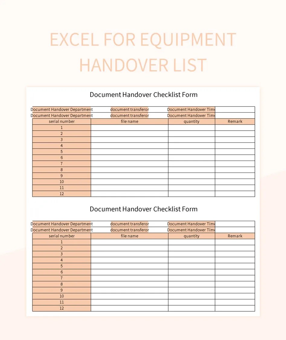 Excel For Equipment Handover List Excel Template And Google Sheets File
