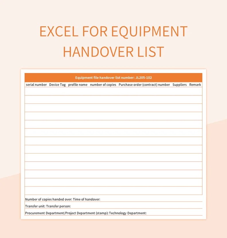 Excel For Equipment Handover List Excel Template And Google Sheets File