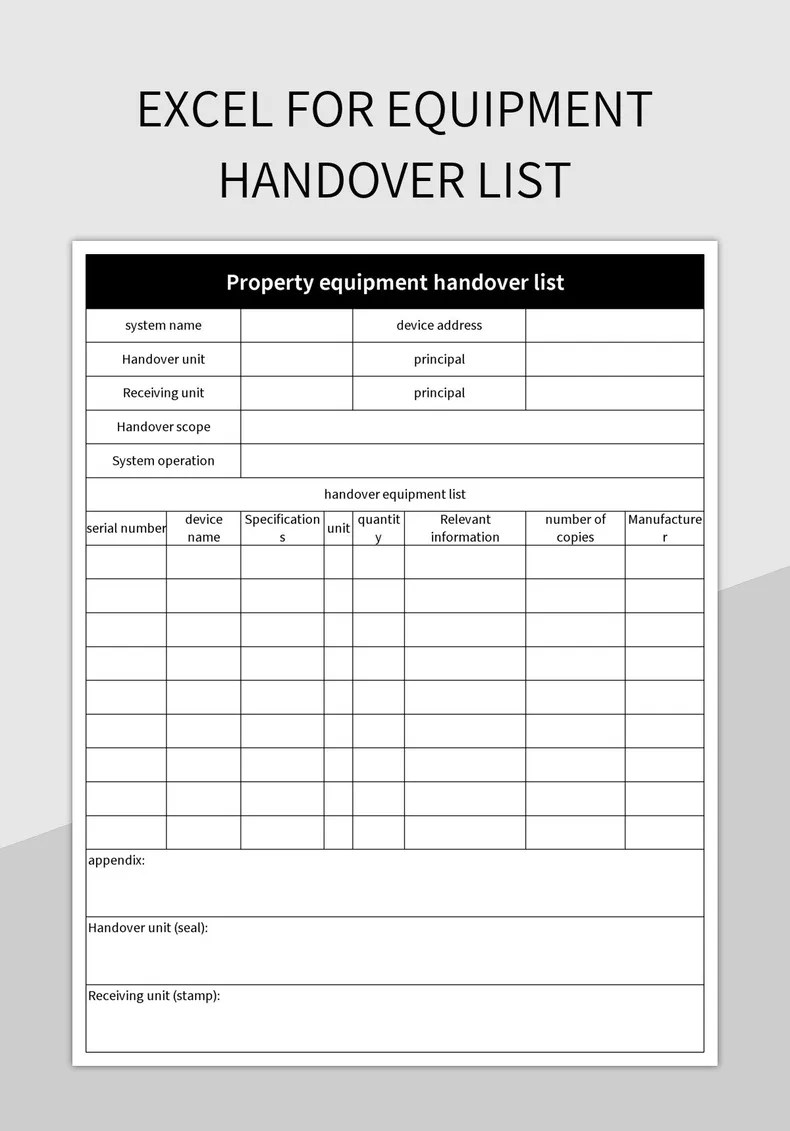 Excel For Equipment Handover List Excel Template And Google Sheets File For Free Download Excel For Equipment Handover List Excel Template And Google Sheets File For Free Download