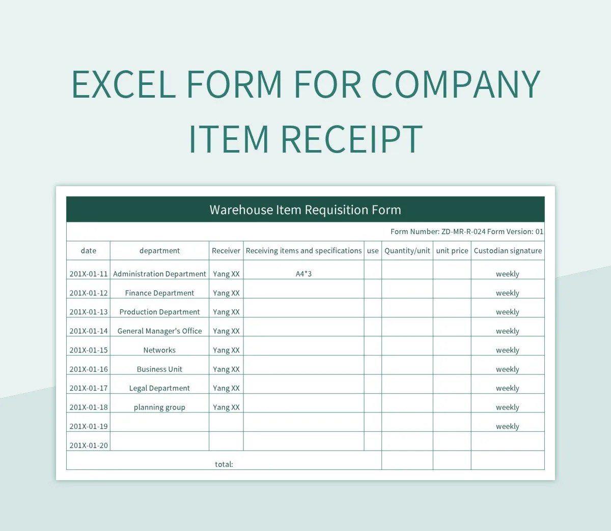 Excel Form For Company Item Receipt Excel Template And Google Sheets