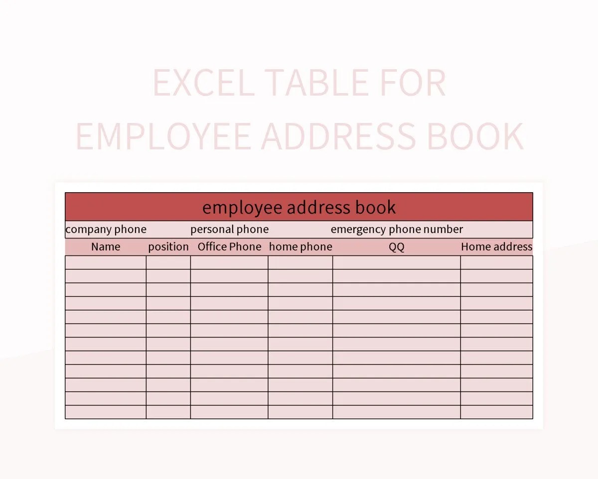 Excel Table For Employee Address Book Excel Template And Google Sheets