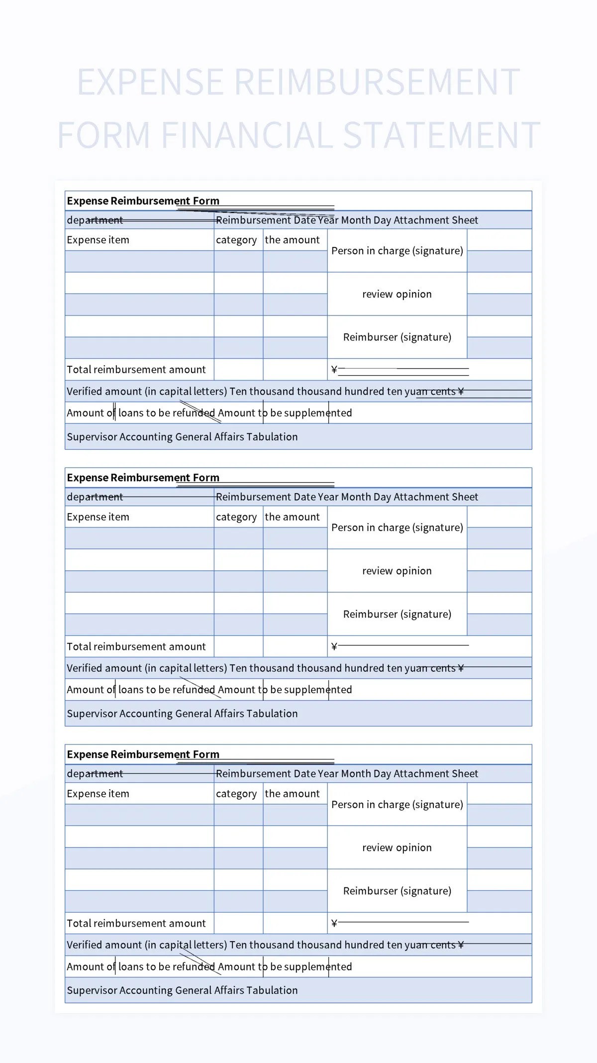 Free Expense Reimbursement Form Financial Statements Templates For