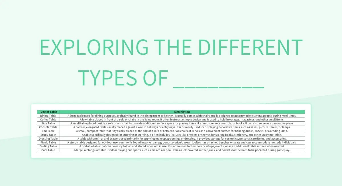 Exploring The Different Types Of ________ Excel Template And Google