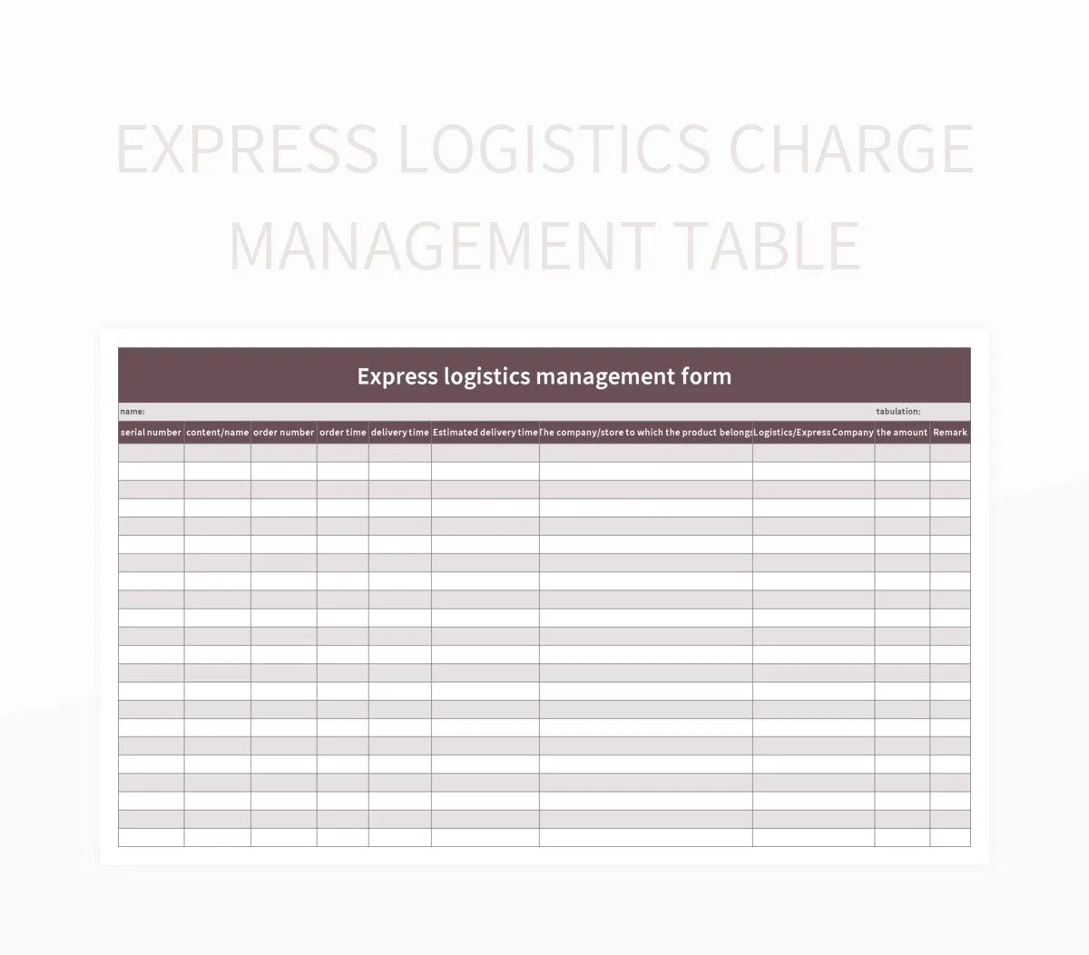 Express Logistics Charge Management Table Excel Template And Google