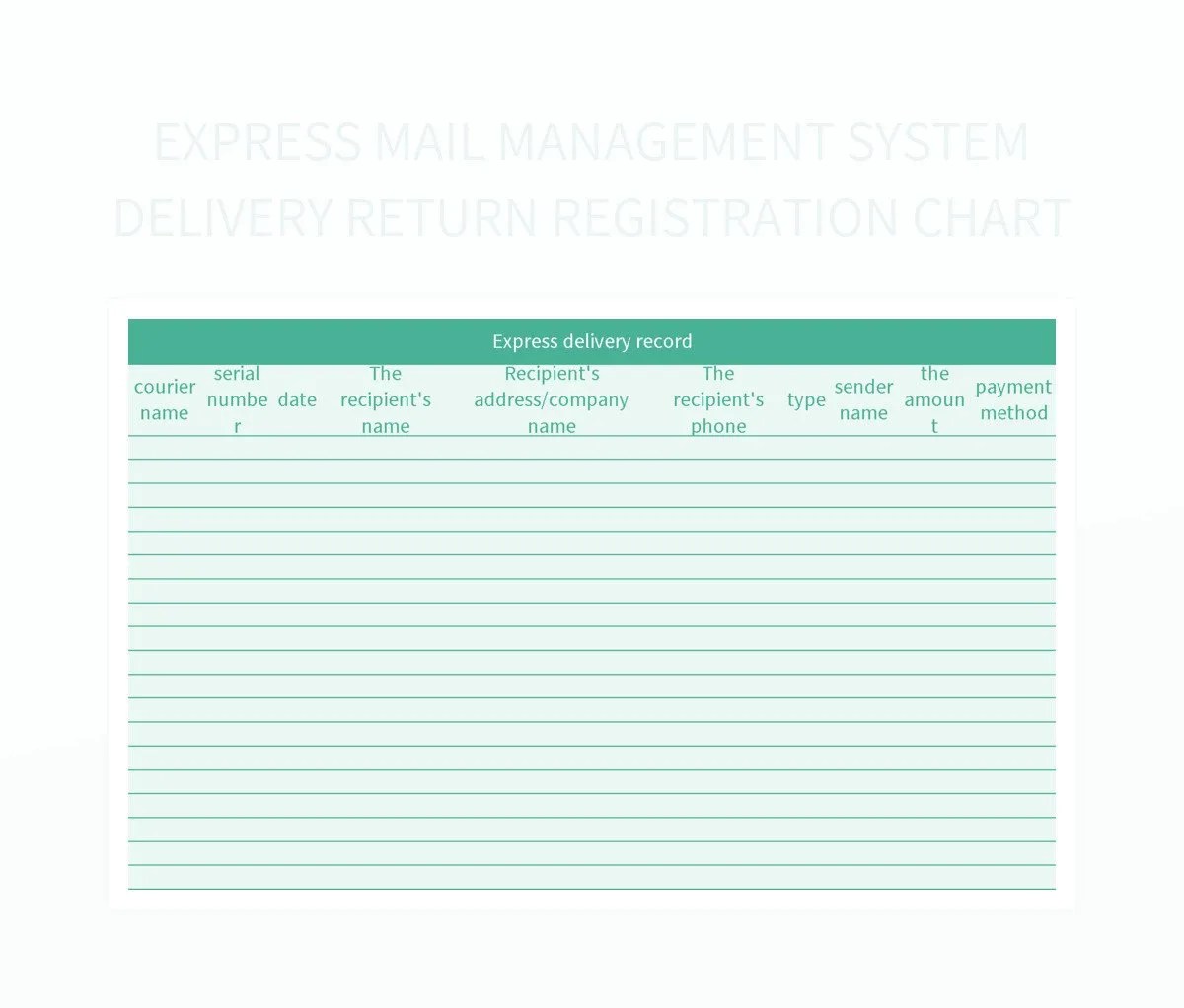 Express Mail Management System Delivery Return Registration Chart Excel