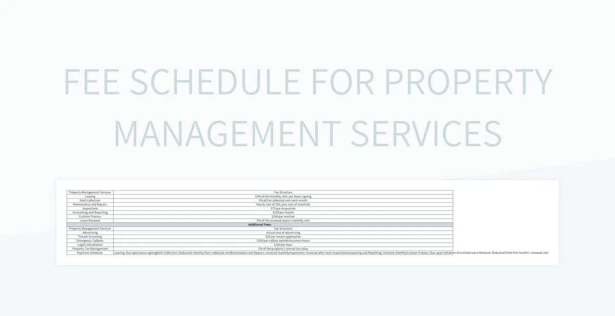 Free Property Fee Schedule Templates For Google Sheets And Microsoft
