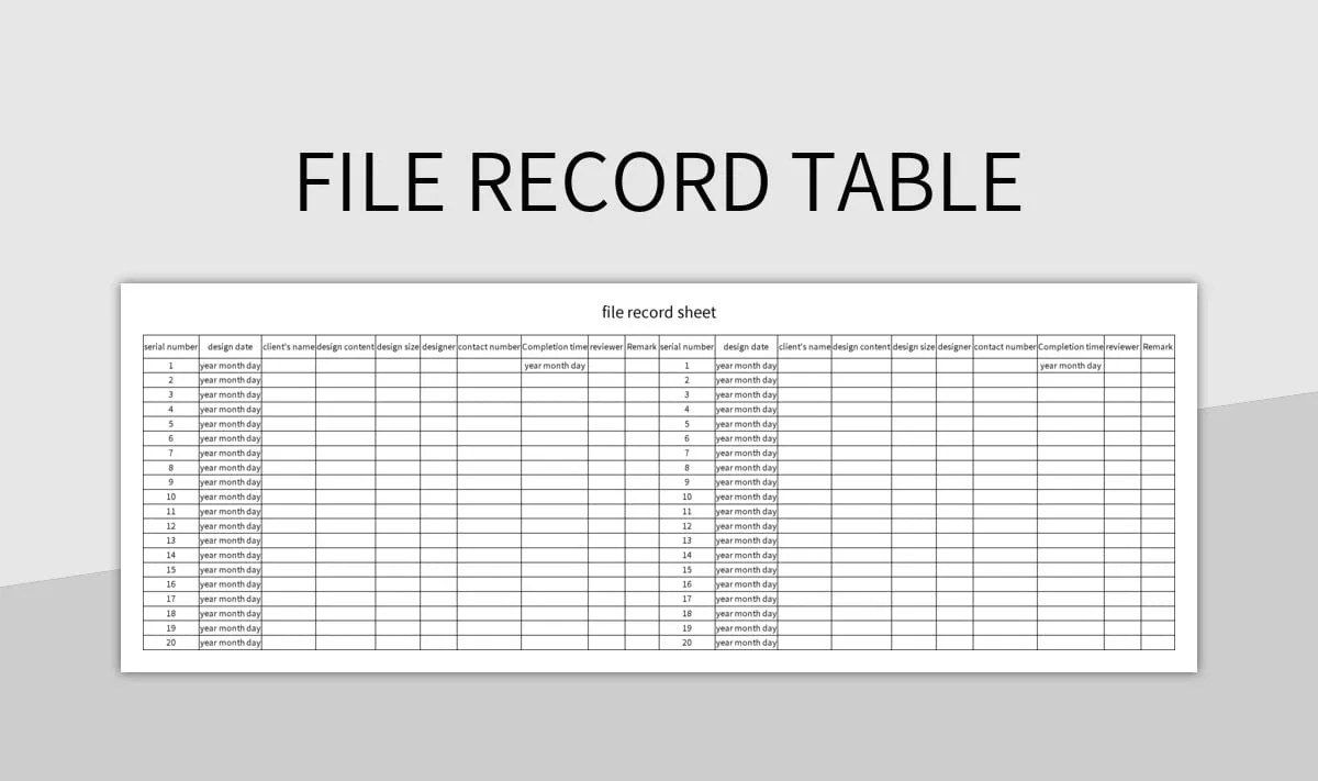 File Record Table Excel Template And Google Sheets File For Free Download Slidesdocs