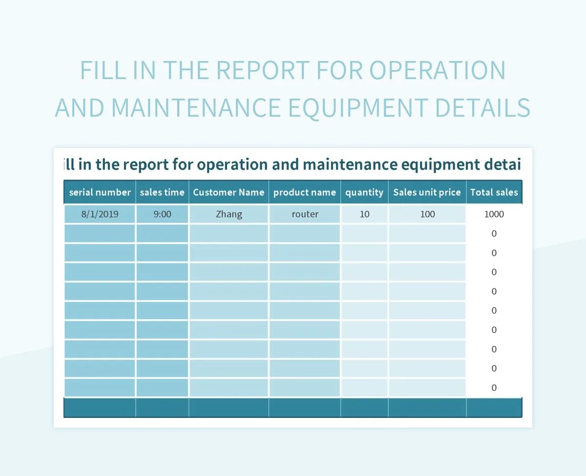 Notification Of Operation And Maintenance Equipment Maintenance Details Excel Template And