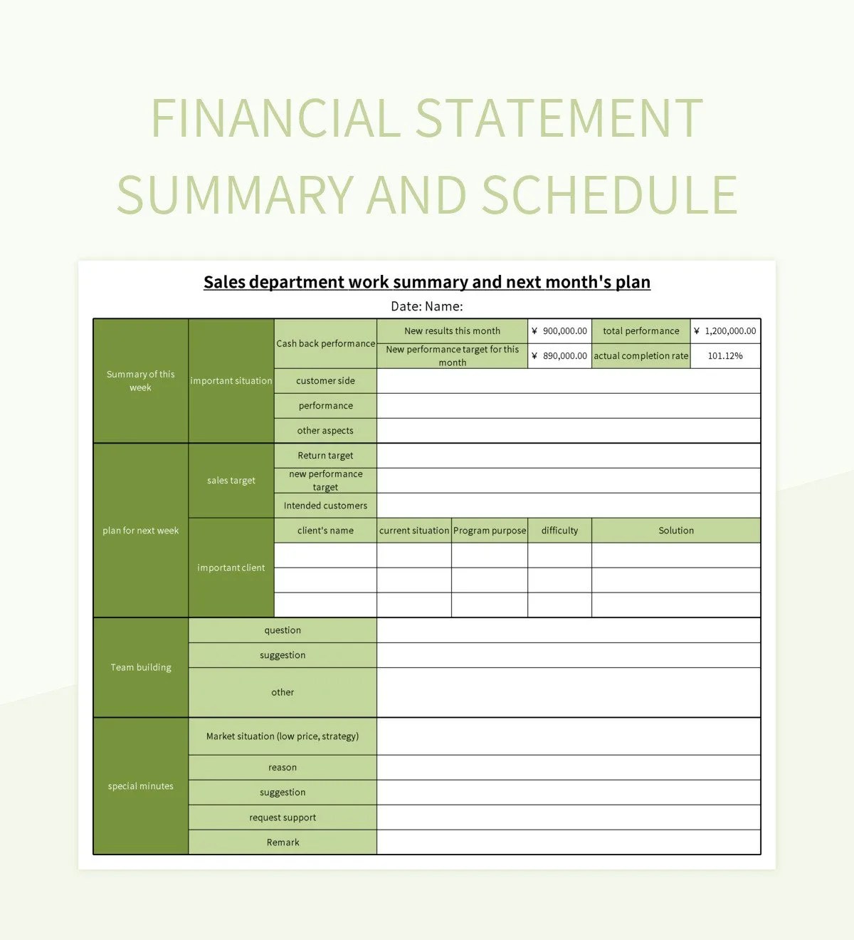 Financial Statement Summary And Schedule Excel Template And Google Sheets File For Free Download