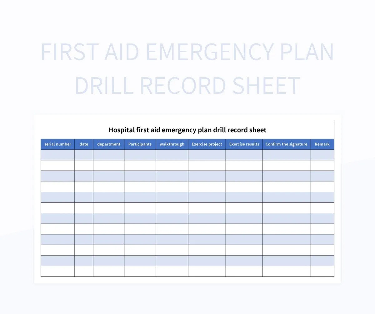 First Aid Emergency Plan Drill Record Sheet Excel Template And Google
