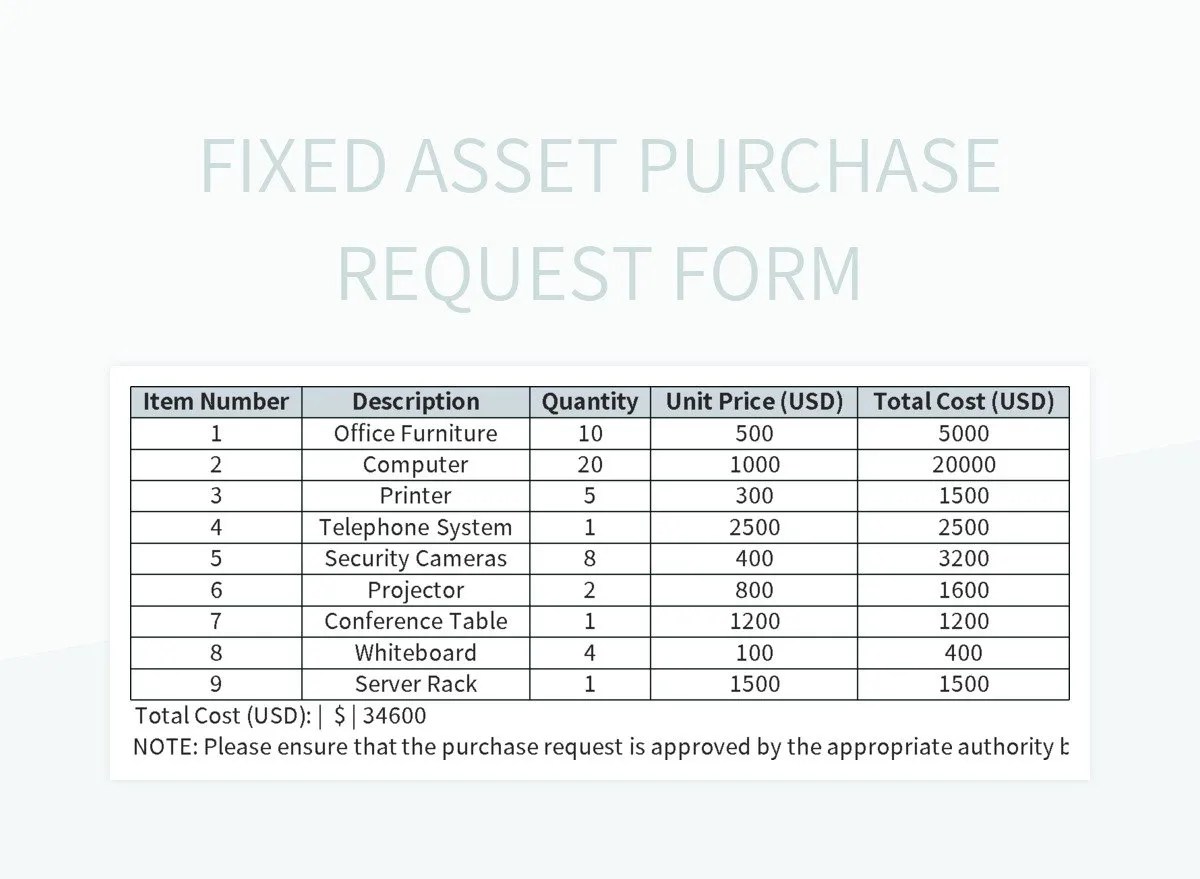 Fixed Asset Purchase Request Form Excel Template And Google Sheets File