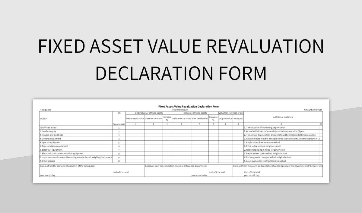 Fixed Asset Value Revaluation Declaration Form Excel Template And