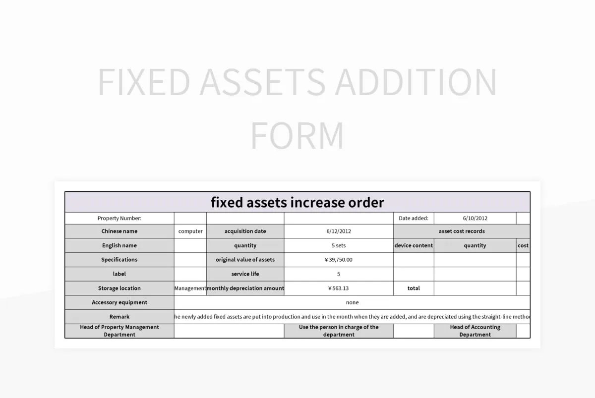 Fixed Assets Addition Form Excel Template And Google Sheets File For